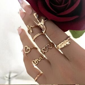 8 Pcs Ring Set Characteristic Heart Snake Rose Flower Love Letter Heart Rings